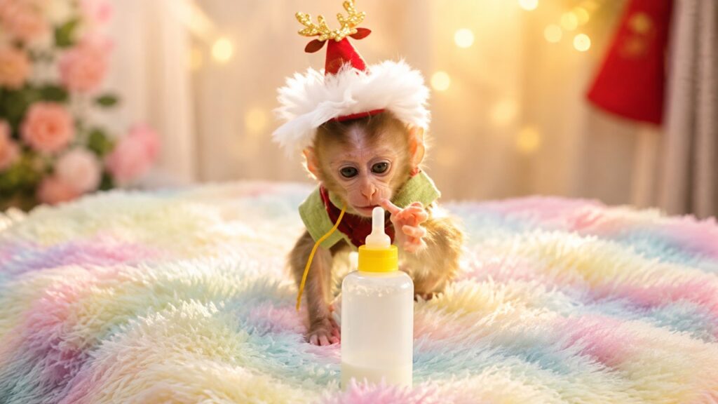 A Baby Monkey Gets Dressed Up in Holiday Gifts, and It's Adorable